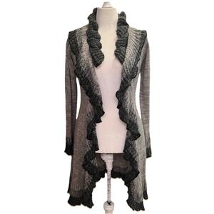 John Fashion Sweater Cardigan M Knit Long Line Ruffles Boho Quiet Luxury Y2K